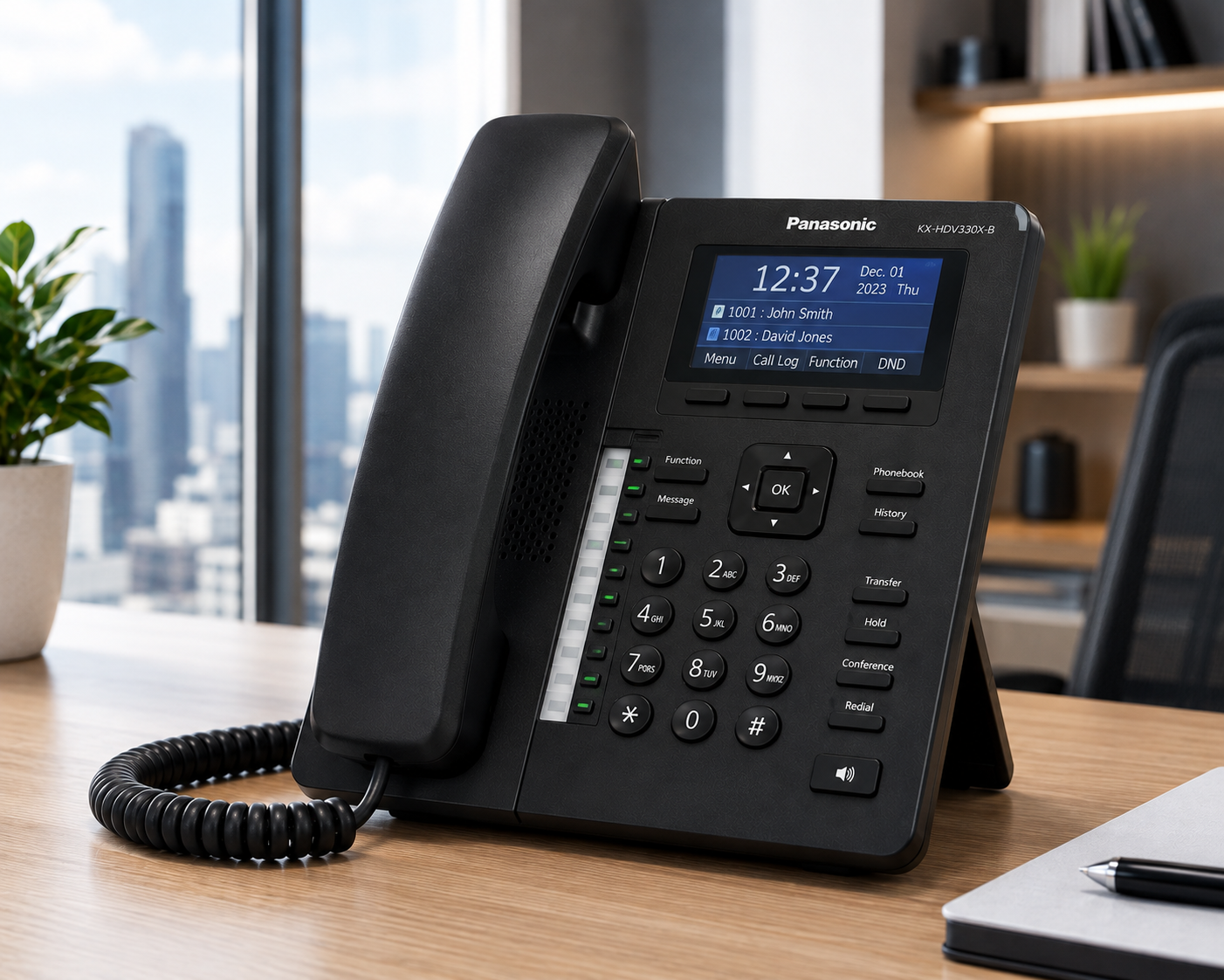 Telefono SIP Panasonic KX-HDV330 con pantalla tactil de 4.3 pulgadas y 12 cuentas SIP negro